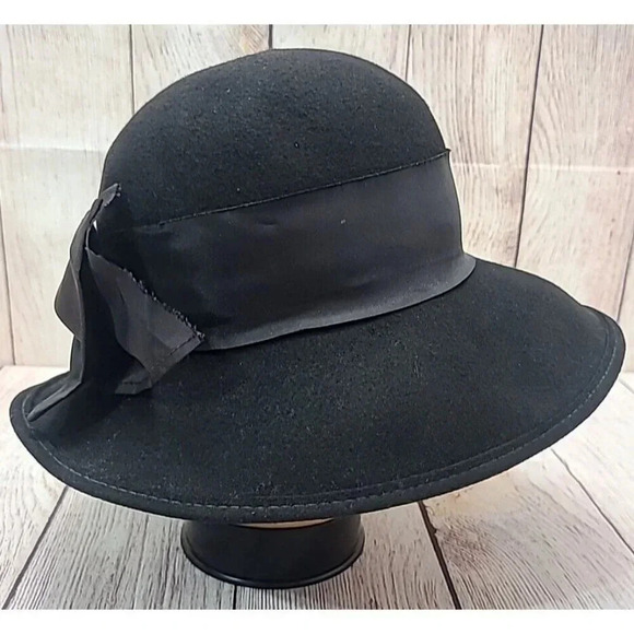 Vintage Bollman Importina Women's Fedora Style Hat One Size Bow Black Wool USA - Picture 4 of 9